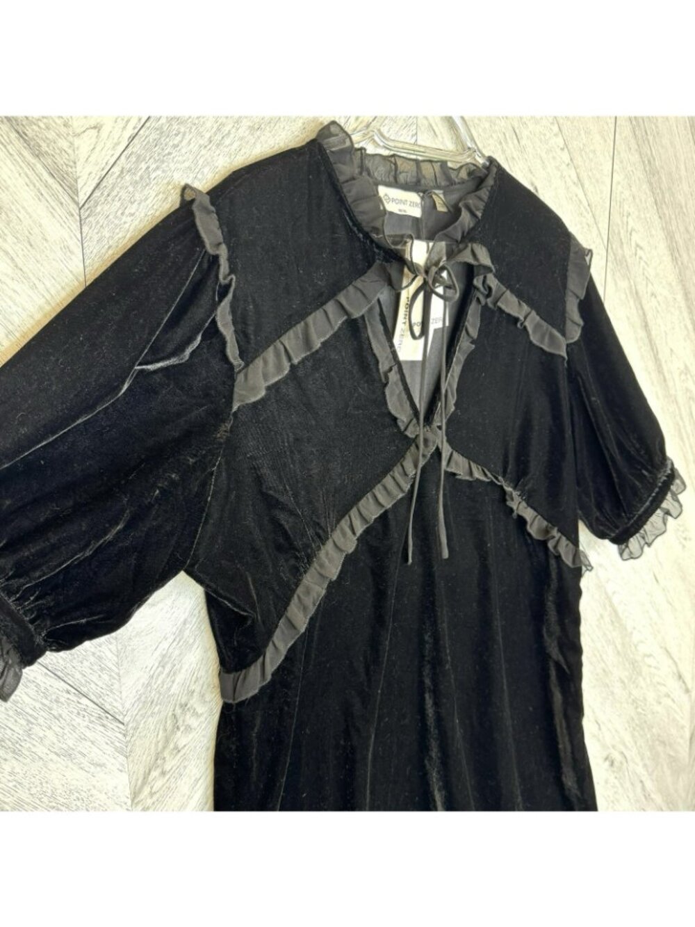 Point Zero Diana Dress Black Velvet Victorian Babydoll Ruffles Size XL New NWT - Picture 3 of 7